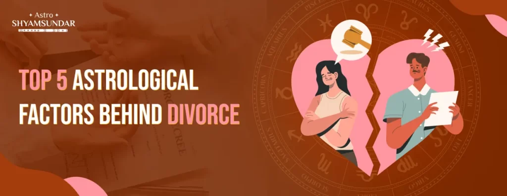 Illustration of a broken heart with upset couple and zodiac signs, highlighting astrology’s role in divorce.